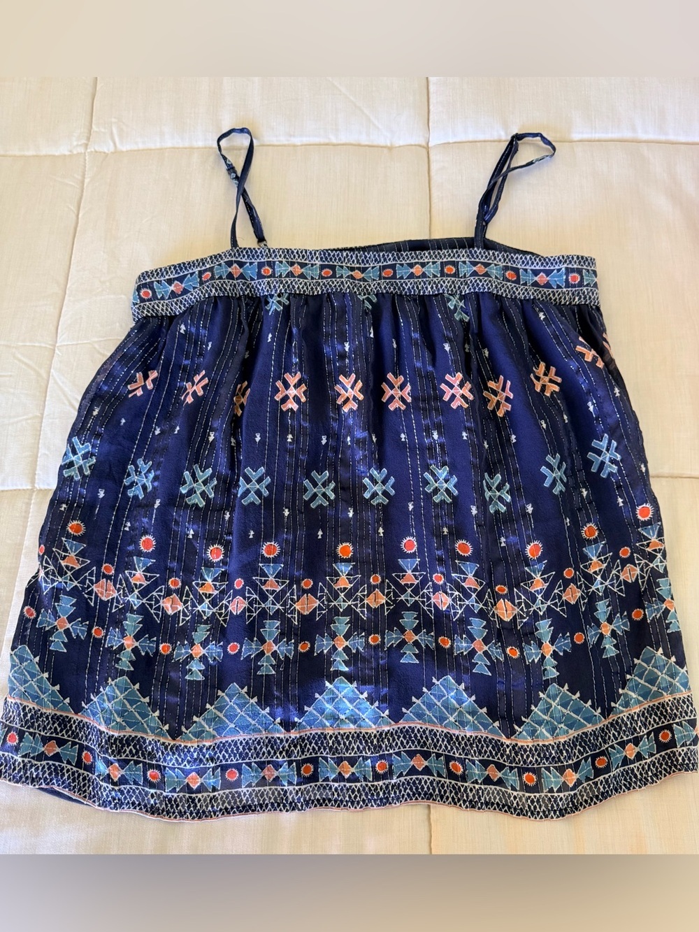 Joie Silk Navy Metallic Stripe Boho Chic  Sleeveless Tank Blouse geometric XS